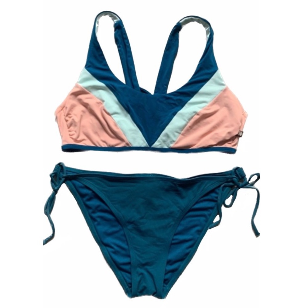 Aqua La Vie En Rose 2 Piece Colorblock Teal Pink Blue Swimsuit Bikini Set